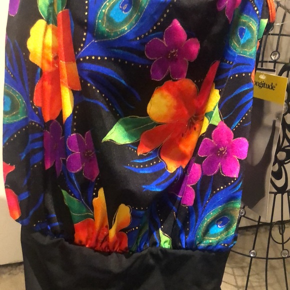 Longitude tank style one piece bathing suit w vibrant colors gold trim medium - Picture 3 of 6